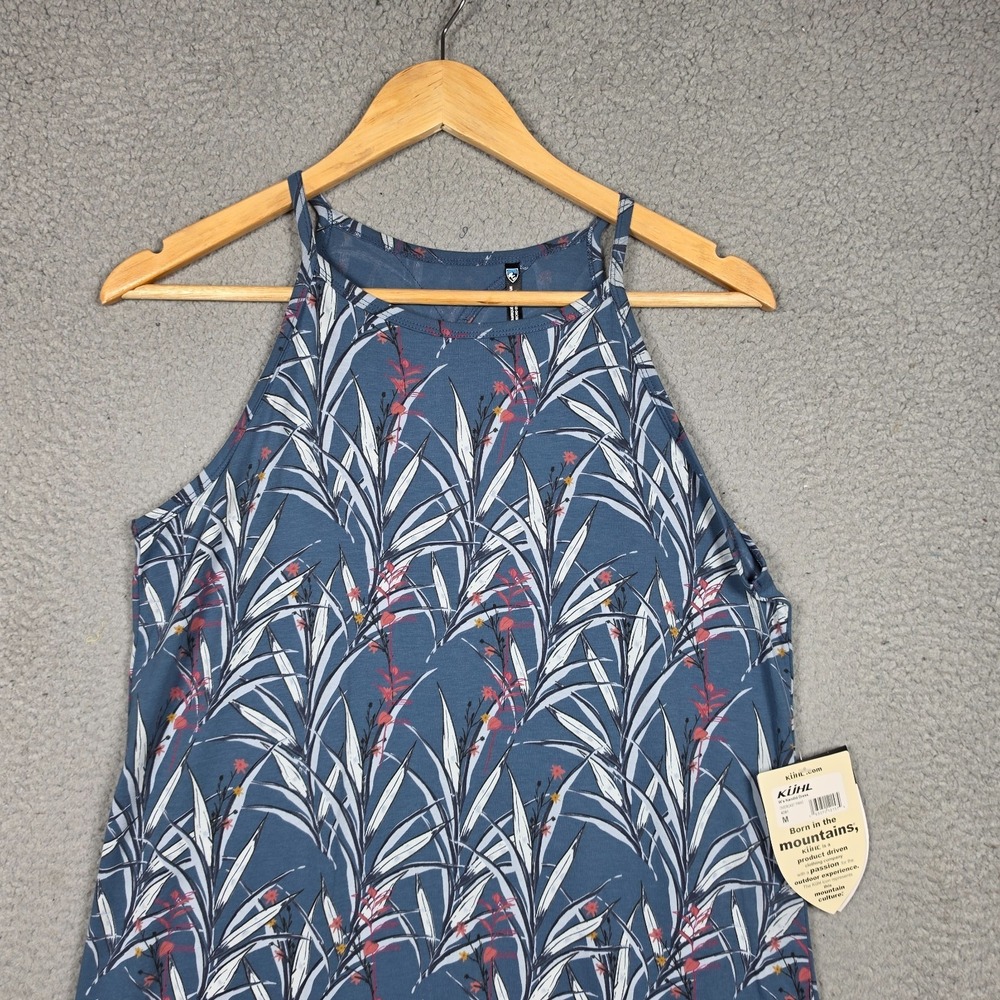 Kuhl Kandid Tank Dress Size Medium Blue Floral Overcast Print UPF 50 Curved Hem - Picture 3 of 16